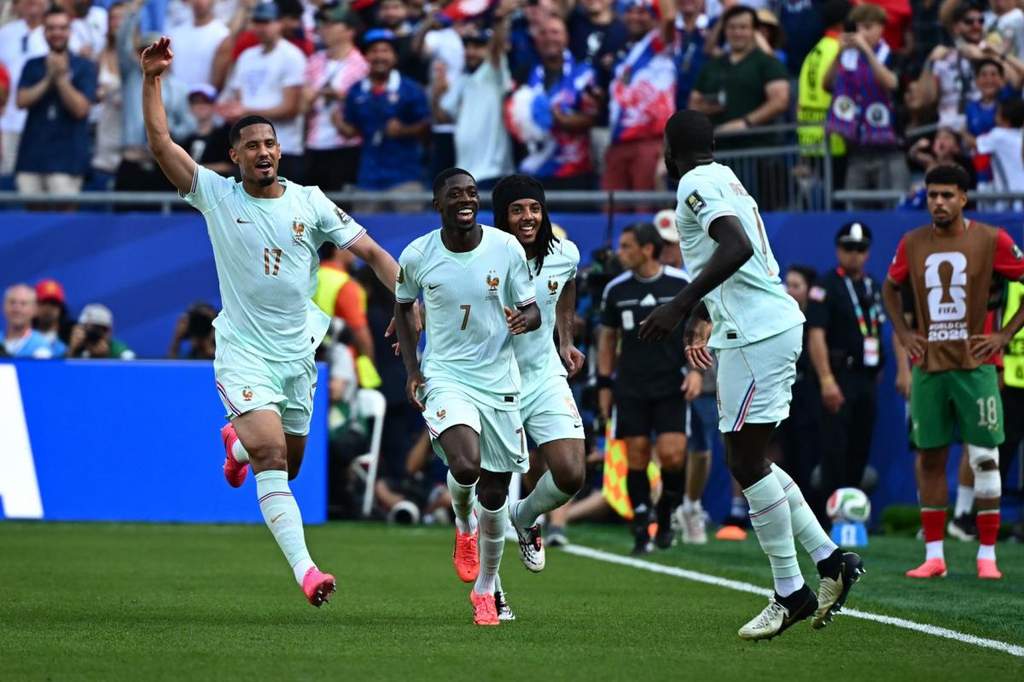 Ousmane Dembele celebrating France reaching the World Cup semifinals