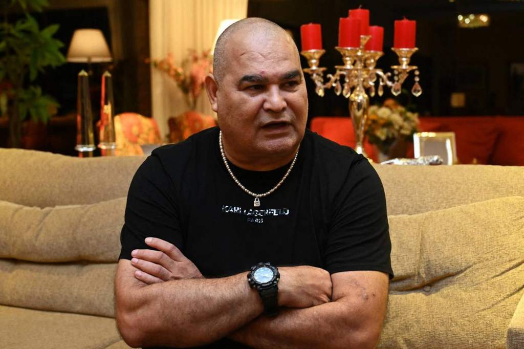Former Paraguay goalkeeper Jose Luis Chilavert posing aggressively