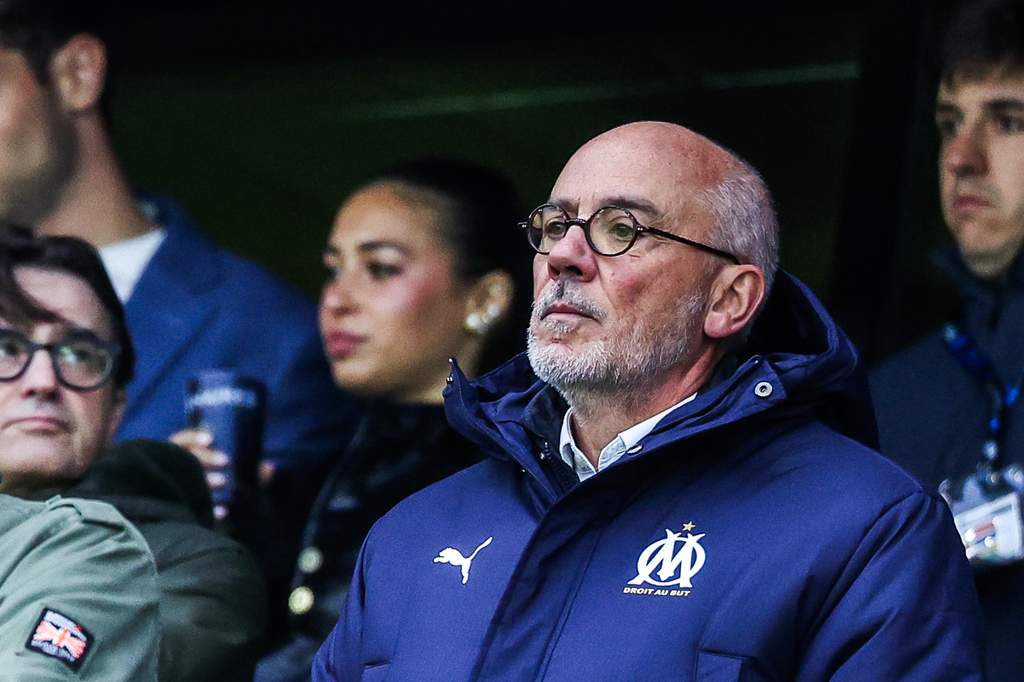Marseille president Stephane Richard addressing the media regarding transfers.