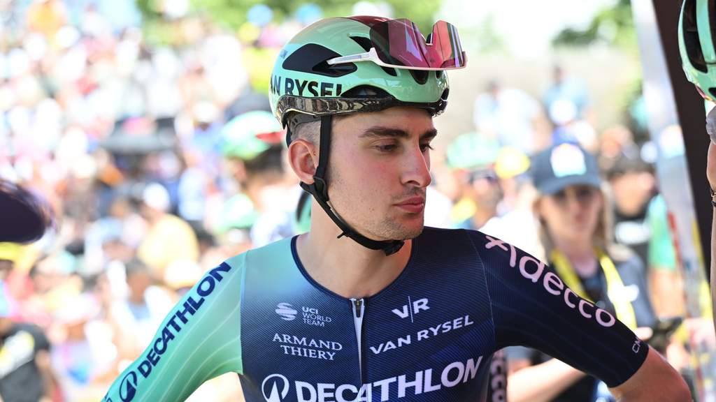 Paul Seixas racing hard during the Tour de France stage.